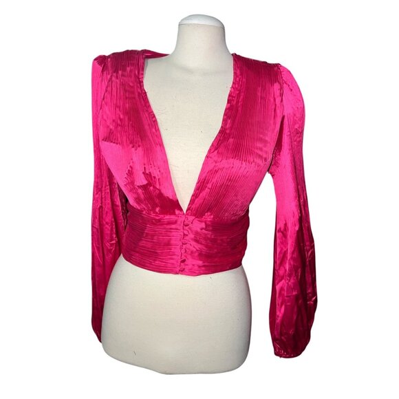 Do+Be Hot Pink Long Sleeve Plunging V-Neck Crop Top Size Large Womens - Picture 3 of 12